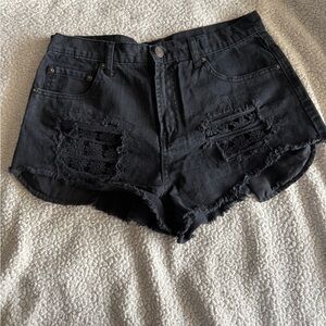 Forever 21 Black Ripped Jean Shorts